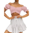 thumbnail image 5 of outfmvch crop tops for women ruffle short sleeve tie up back crop off shoulder womens tops crop tops pink, 5 of 8
