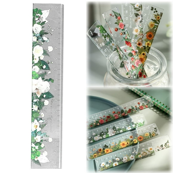 WHEANG Cute Centimeter Ruler No Scale Clear Plastic Flower Rulers Girly Metric Measuring Rulers 6 Inch Straightruler For Drafting Student