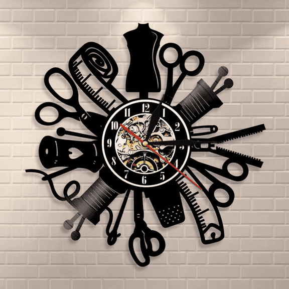 Sewing Machine Vinyl Record Wall Clock Art Decorative Clock Store Decor Wall Sign Retro Gift