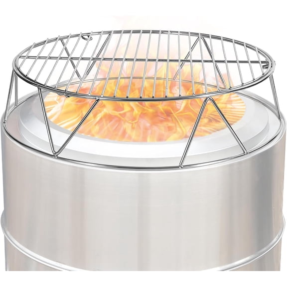 Accessory Kit for 19.5" Stove and Other , Stainless Steel Round Grill Cooking Grate & Stand for Outdoor Camping BBQ Picnic Fireplace Tools Silver