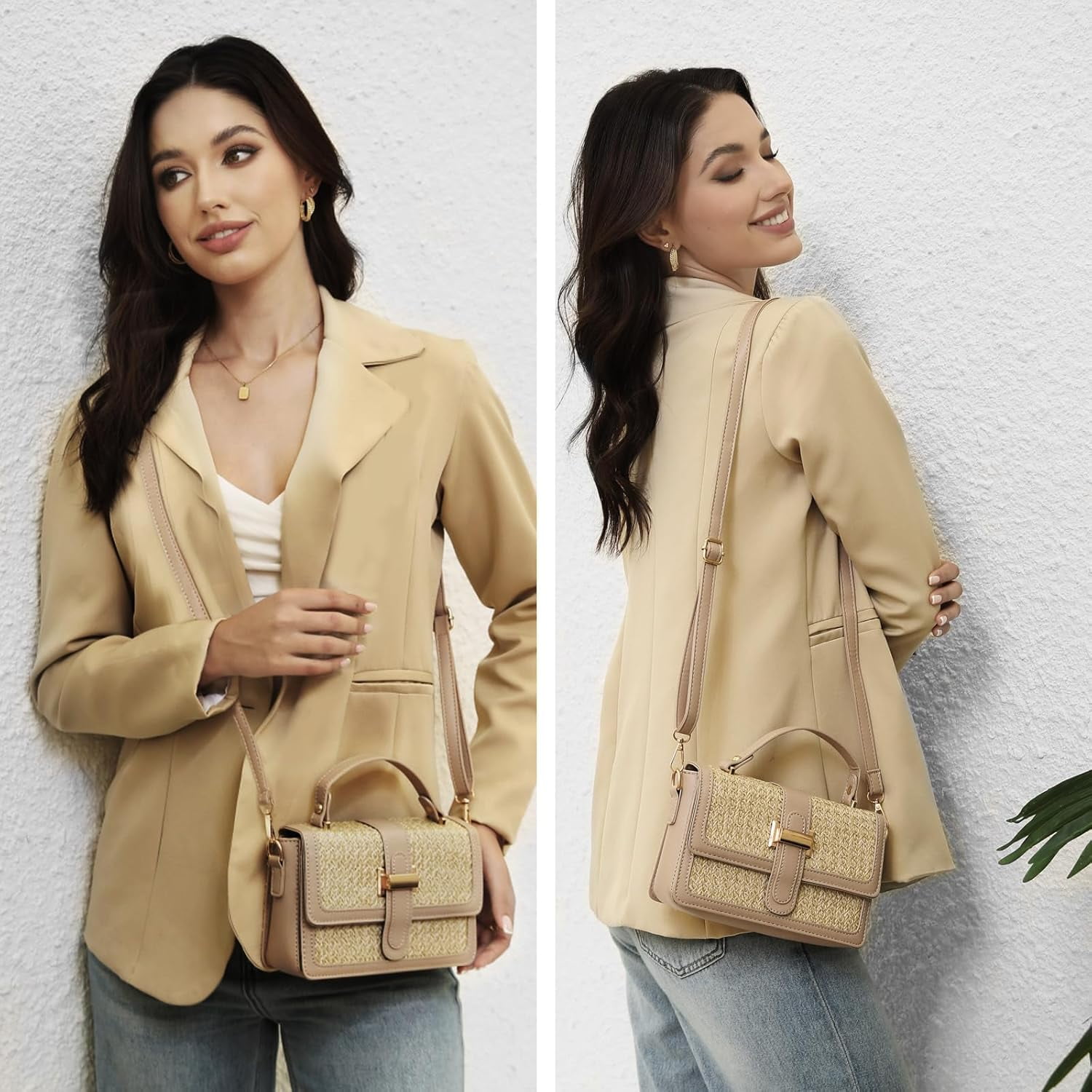CAILDANL Straw Crossbody Bags for Women Summer Straw Clutch Bag Woven Beach Purse Vacation Handbags