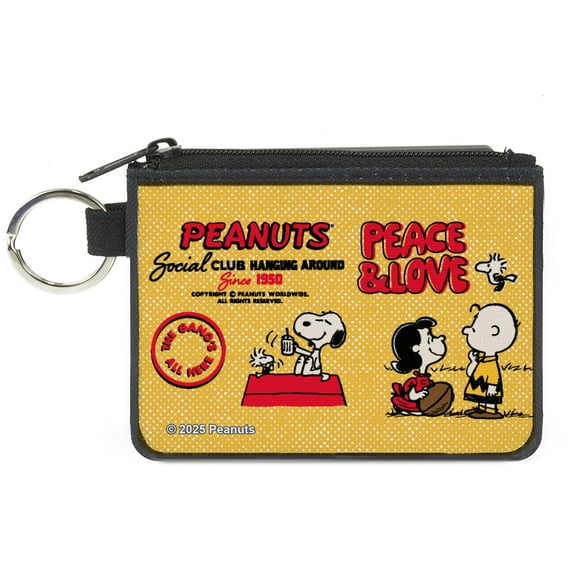 Peanuts Wallet, Coin Purse, Peanuts Social Club Peace and Love Scenes Yellow Red, Canvas