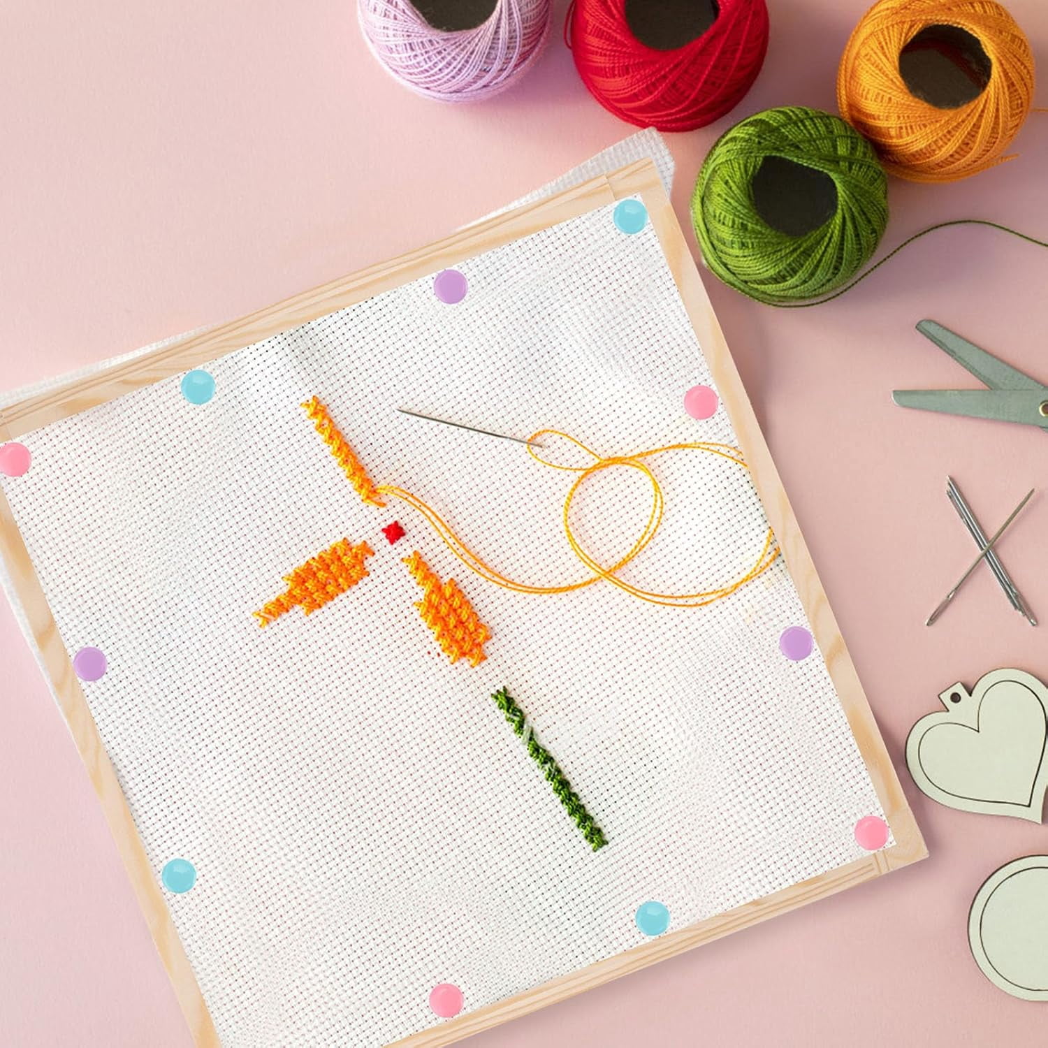 12‑Set Wooden Hoop Bars for Needlepoint – 6 Sizes with 100 Push Pins, Canvas Stretching Frame Kit for Cross Stitch, Quilting, Embroidery & Craft Art Supplies(C)