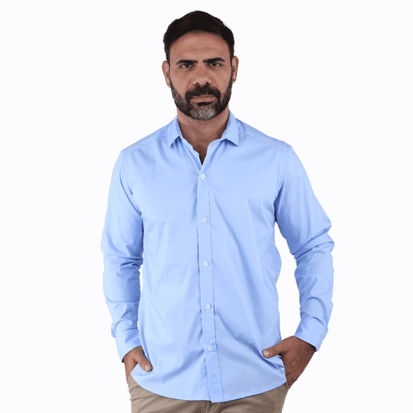 Camisa de Manga Larga Slim Fit Azul de Vestir Para Caballero