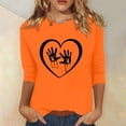 thumbnail image 2 of Dadaria T-Shirt Orange pour Femmes Manches 3/4 Col Rond Grande Taille Été Imprimés Mains Chandail Blouses S, 2 of 5