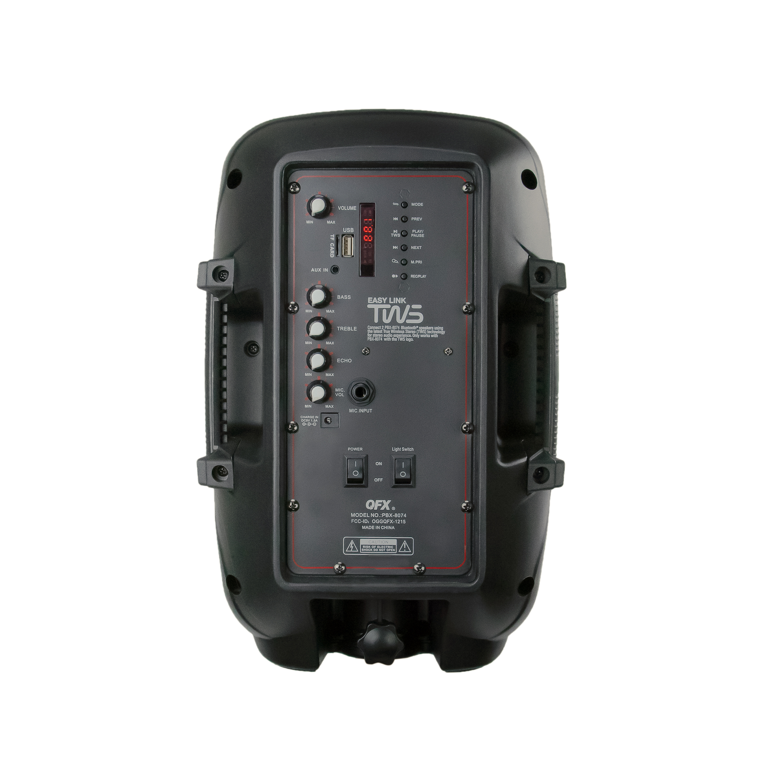 QFX PBX-8074 8” BLUETOOTH RECHARGEABLE SPEAKER WITH LED PARTY LIGHTS, INCLUDES WIRED MICROPHONE AND REMOTE - image 5 of 8