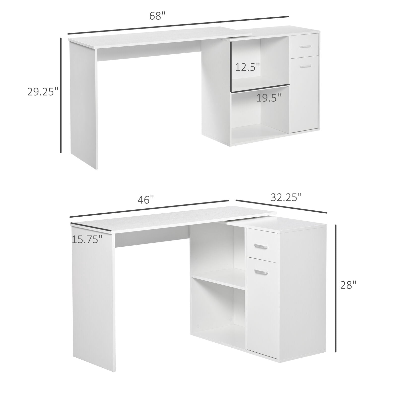 HomCom L Shaped Computer Desk Workstation with Storage Shelves and Cabinet for Home & Office Contemporary Style