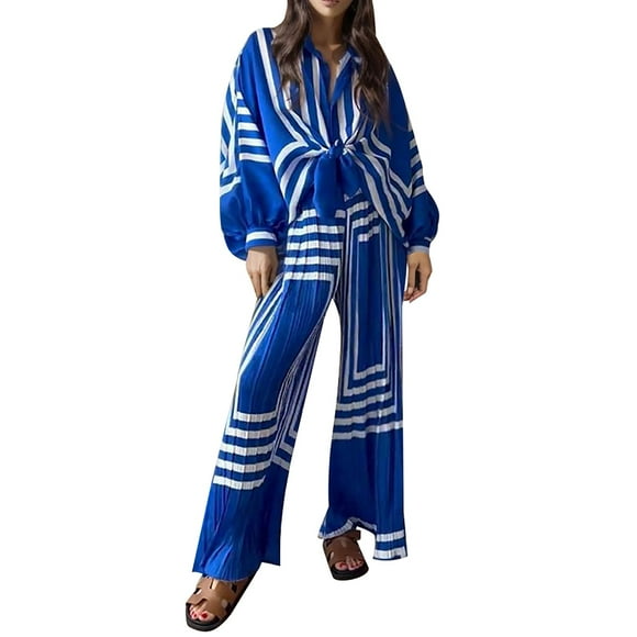 Cathalem Women's Pant Suit Set for Work Oversized Wide Leg Pant Plus Size Suit Sets,Blue L