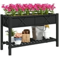 thumbnail image 2 of Outsunny Wooden Raised Planter Box, 47 x 22 x 31.5 in. Raised Flower Bed with Storage Shelf, Drainage Holes, and Liner, Black, 2 of 9