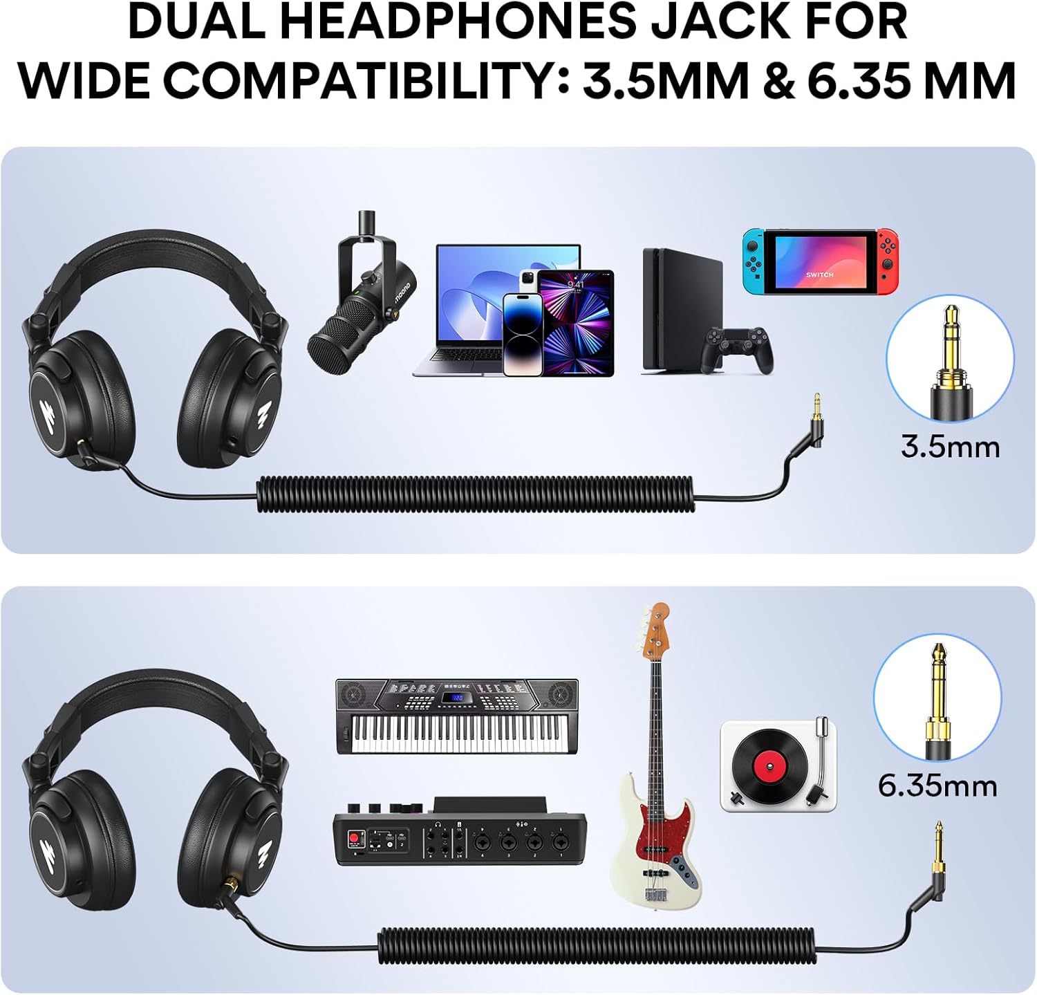MAONO 50MM Drivers Studio Headphones AU-MH601 Over Ear Stereo Monitor Closed Back Headphones for Music, DJ, Podcast (Black)
