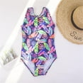 thumbnail image 2 of Girls One-Piece Swimsuits Cute Bathing Suit 2024 Feather Print Big Children New Backless Children Beach Girls' Swimwear Swim Suit Purple Size 9-10 Years, 2 of 5