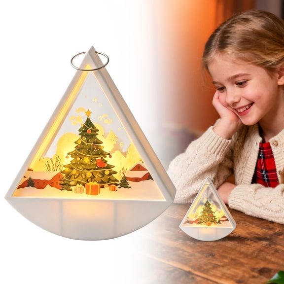 Clearance Under $4 LED Triangular Flameless Candle Light – 5.1 Inch Battery-Operated Windproof Christmas Lantern for Mantel, Tabletop, Window & Holiday Decor, Style D