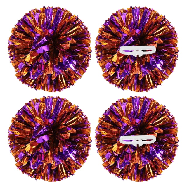 Pompones metálicos de Uxcell para animación, con anillos de mango, ideales para el espíritu del equipo, deportes, danza y animación en colores púrpura y naranja
