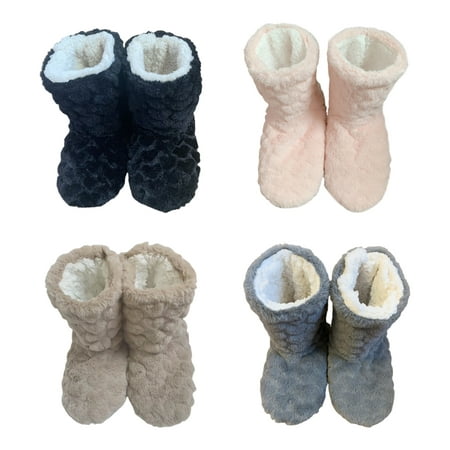 

Home Slippers Non-slip Jacquard Technology Furry Calf Length Thickening Keep Warm Adult Mid-Tube Winter Plush Slippers for Indoor Dark Gray