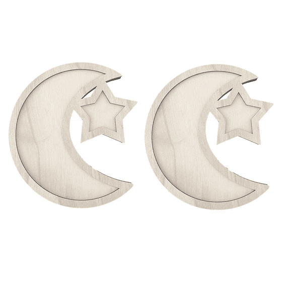 2 Sets Ramadan Wood Tray Moon Wooden Star Tableware Eid Mubarak Party Serving for Breakfast,A