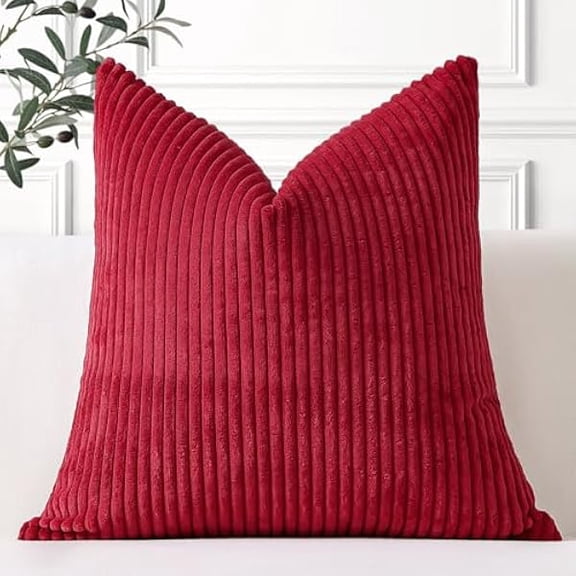 Eryueer Cozy Striped Corduroy Cushion Cover 50x50cm Super Soft Decorative Square Throw Pillow Covers Case for Sofa Couch Bedroom Car Decor 20 x 20 Inches, Burgundy