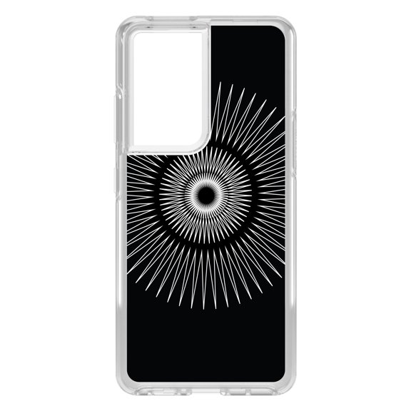 DistinctInk Clear Shockproof Hybrid Case for Galaxy S21 ULTRA 5G (6.8" Screen) - TPU Bumper, Acrylic Back, Tempered Glass Screen Protector - Black White Star Bursts