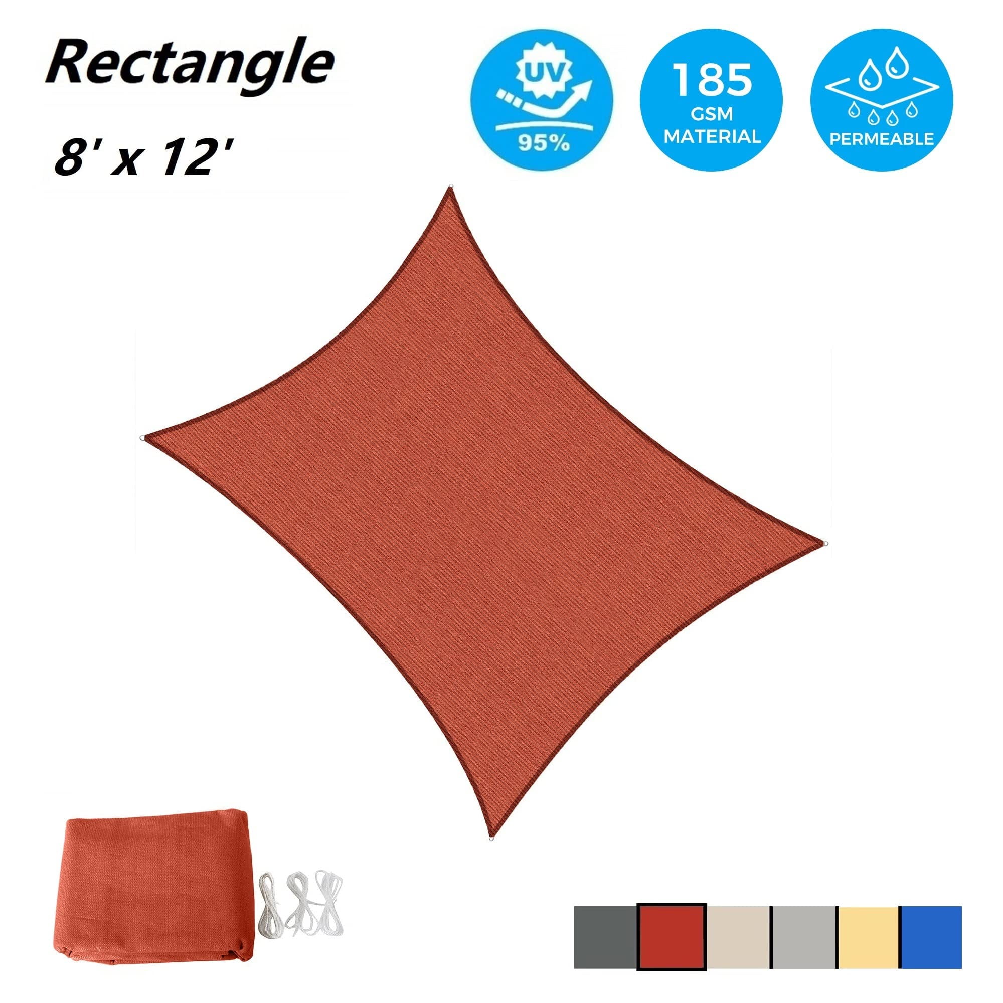 Outdoor Shade Sails, 8' x 12' Sun Shade Sail UV Block Canopy for Patio Backyard Lawn Garden, Terra