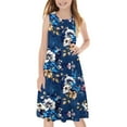 thumbnail image 6 of Spazoro Little & Big Girls A-Line Dress, Sleeveless Floral Print 2025 New Style Crew Neck Summer Dresses for Child Girls Blue Size 5 T, 6 of 7