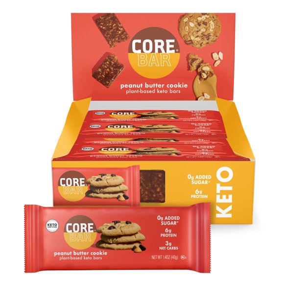 CORE, Gluten Free Keto Snack Bar, Peanut Butter Cookie, 12 Ct, 1.4 oz Bar