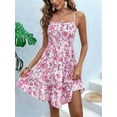 thumbnail image 4 of Floral Mini Dress Spaghetti Strap Square Neck A Line Cute Sundress Beach Summer Dresses for Women 2025 Pink M, 4 of 9