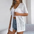 thumbnail image 5 of jtjvou Womens Lightweight Summer Crochet Cardigan Open Front Short Sleeve Boho Long Knit Kimono Jacket,White,S, 5 of 6
