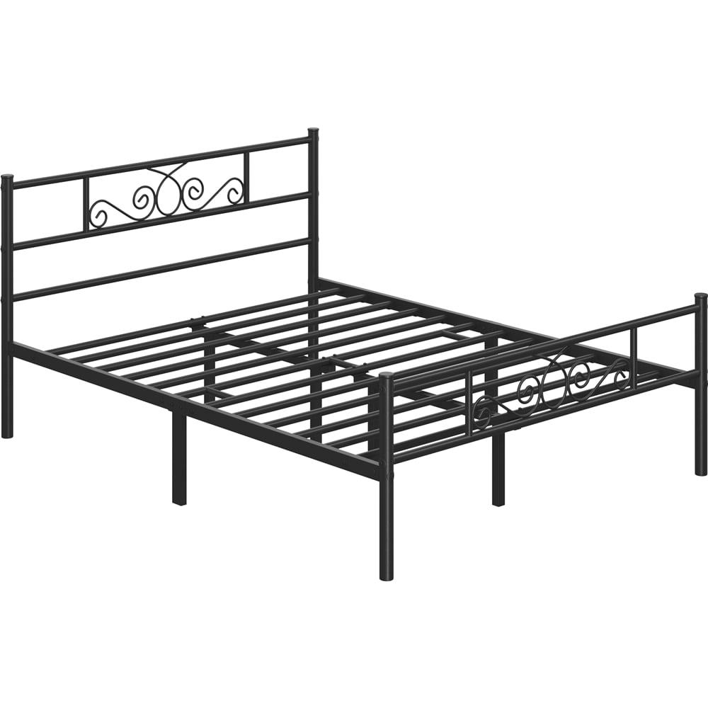 Fullfurnique Metal Platform Bed Frame with Scroll Headboard and Footboard, Queen, Black