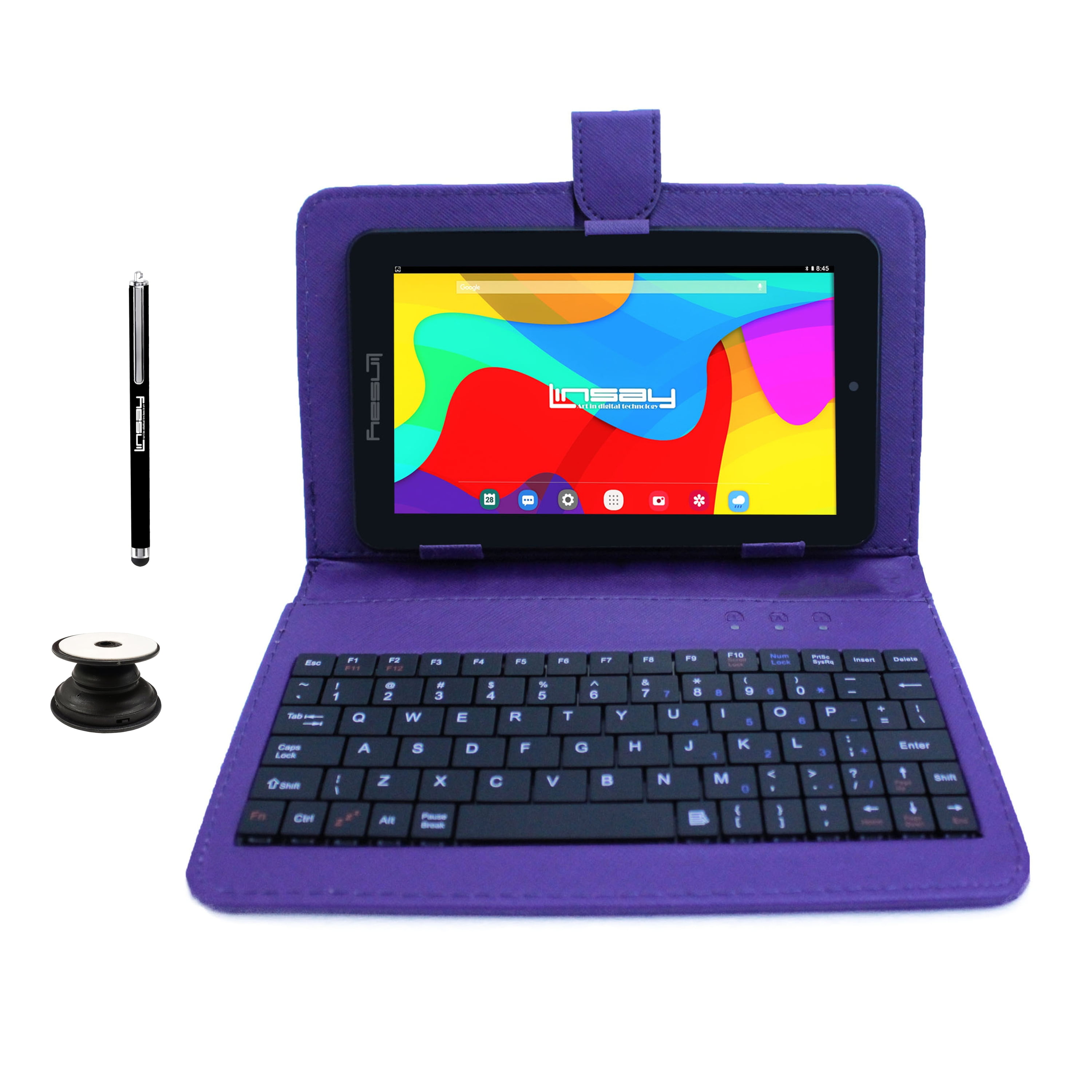 LINSAY 7" 2GB RAM 32GB Android 10 WiFi Tablet with keyboard Purple
