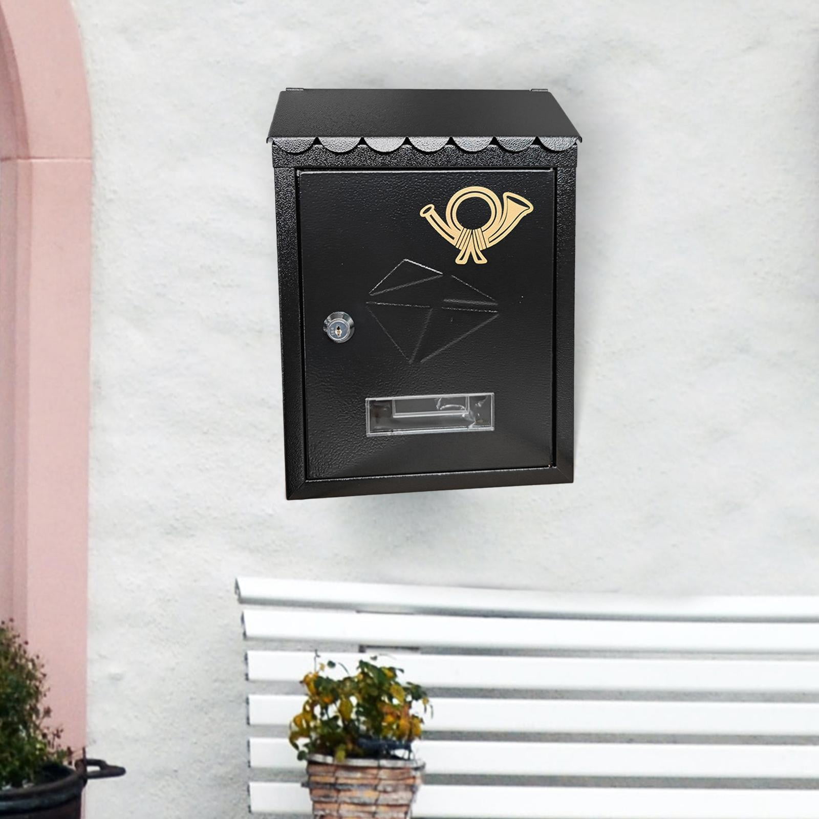 Wall Mount Mailbox Letterbox Front Door 21.5x7x30cm Outside Office Decorative Decor with Key Metal Locking Mailbox Porch Mail Box Drop Box black