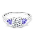 thumbnail image 2 of Gem Stone King 10K White Gold White Moissanite and Blue Tanzanite 3-Stone Engagement Ring for Women (2.12 Cttw, 7MM Cushion and 4MM Trillion, Size 7), 2 of 6