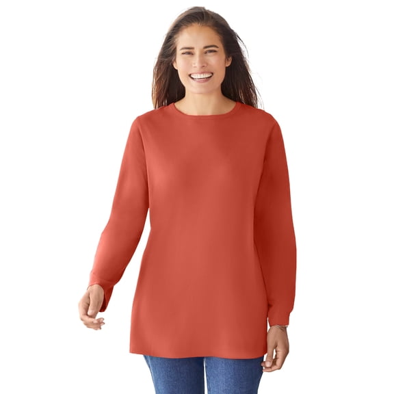 Woman Within Plus Size Perfect Long-Sleeve Crewneck Tee