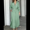 thumbnail image 4 of Vestido Maxi Informal de Otoño para Mujer, con Solapa, Abertura, Antiarrugas, y Bolsillos para Vacaciones Amarillo Verde L, 4 of 5
