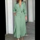 thumbnail image 4 of Vestido Maxi Informal de Otoño para Mujer, con Solapa, Abertura, Antiarrugas, y Bolsillos para Vacaciones Amarillo Verde M, 4 of 5
