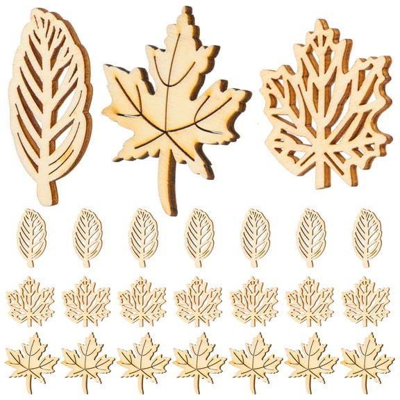 40PCS Wooden Maple Leaf Cutouts Wood Slices Hollow Craft Pieces for Crafting Ornaments and Home Decoration Burlywood