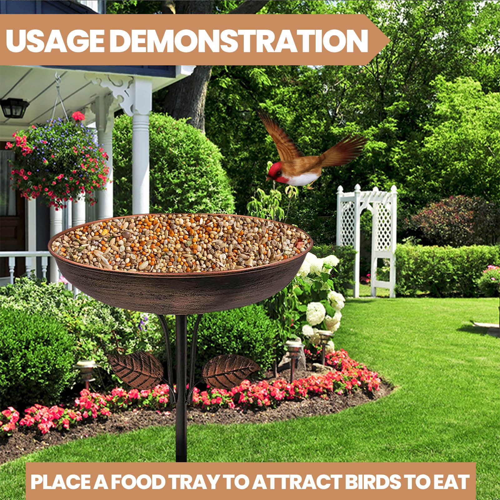 Deep Metal Bird Bath Outdoor Removable Bowl Stable Stake Easy Clean Birdbath Garden Decor Wild Bird Drinking Bathing Station Rustic Iron Art Weatherproof