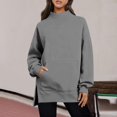 thumbnail image 3 of Women's Mock Neck Tunic Sweatshirt, Side Slit Hem Long Sleeve Pullover, Mid-Length Casual Top, Solid Color High Neck Blouse, Comfortable Stretch Knit Tunic for Women Grey S, 3 of 7