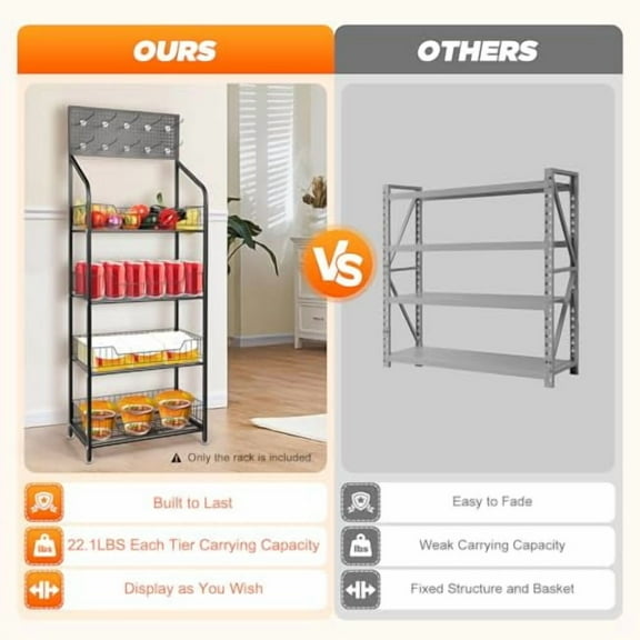 4 Tier Supermarket Retail Display Rack, Free-Standing Metal Snack Candy Display Shelf Cart with 4 Wheels Fruits Organizer for Home Convenience Stores Kitchen (19.6 * 10.6 * 55In, B