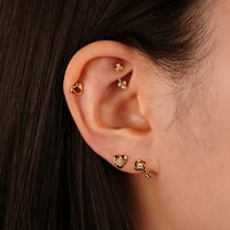 Anygolds 14K Real Solid Gold 0.057ctw - 0.082ctw Diamond Trinity Curved Barbell Cartilage Daith Helix Tragus Conch Rook Ear 8mm Post Stud Piercing Body Jewelry 16 Gauge - MBJ4732-8W White Gold