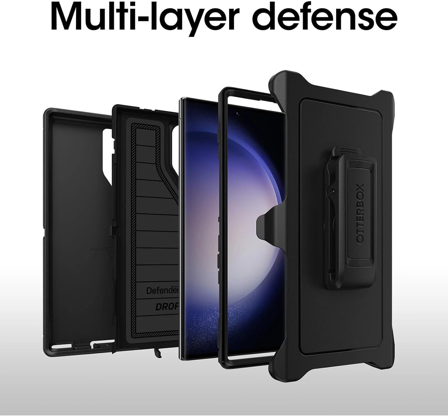 OtterBox Galaxy S23 Ultra (Only) - Defender Series Pro Case - Black - Rugged & Durable - with Port Protection - Holster Clip Kickstand - Non-Retail Packaging