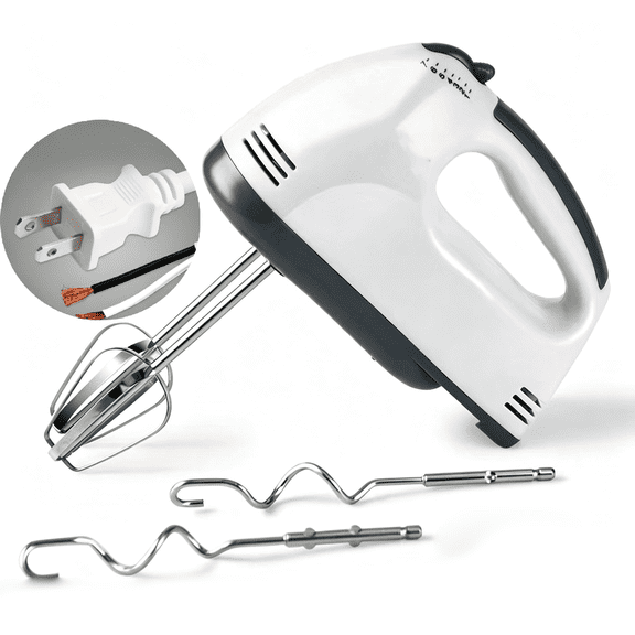CURYMAY 11V Electric Hand Mixer for Baking | 7 Speeds Handheld Mixer with 2 Stainless Steel Dough Hooks | White Food Beater Hand Mixer Electric Handheld