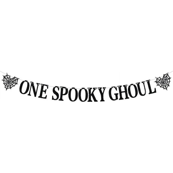 Glitter One Spooky Ghoul Banner - Halloween Happy 1st Birthday Bunting Sign, Baby Shower/Gender Reveal/Baby's First Birthday Party Decorations Supplies
