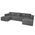 thumbnail image 3 of SEENYOO 132" Cloud Couch, U Shaped Sectional Couch, Striped Corduroy Modular 6-Seater Sofa for Living Room Bedroom, Reversible Chaise, Free Configuration, No Assembly, Gray, 3 of 12