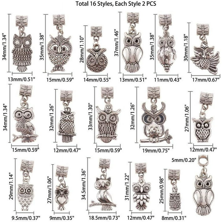 16pcs Multi Style Owl Big Hole Pendant Vintage Alloy Animal Charms Bulk for DIY Bracelet Necklace Jewelry Accessories,Temu