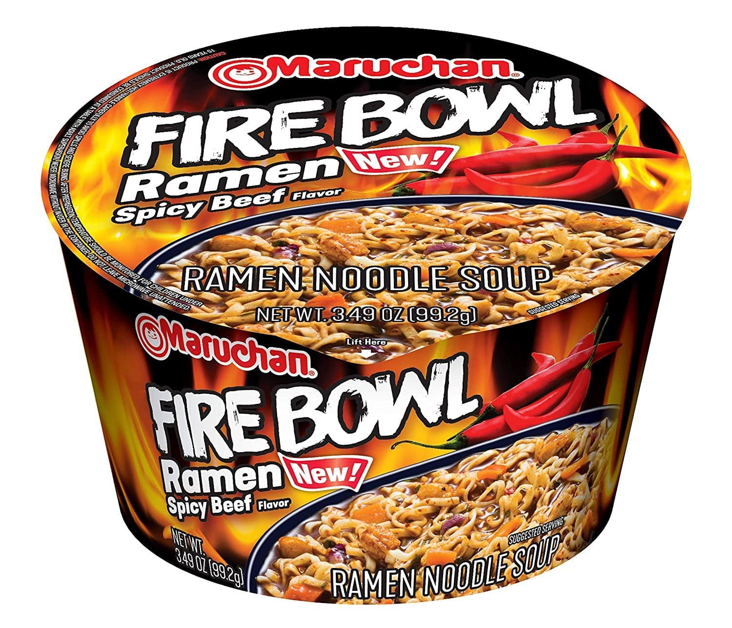 Maruchan Bowl Fire Spicy Beef Flavor 6 Pack & 6 Pack Maruchan Bowl Chicken Flavor Ramen Noodles with Vegetables 3.31 OZ