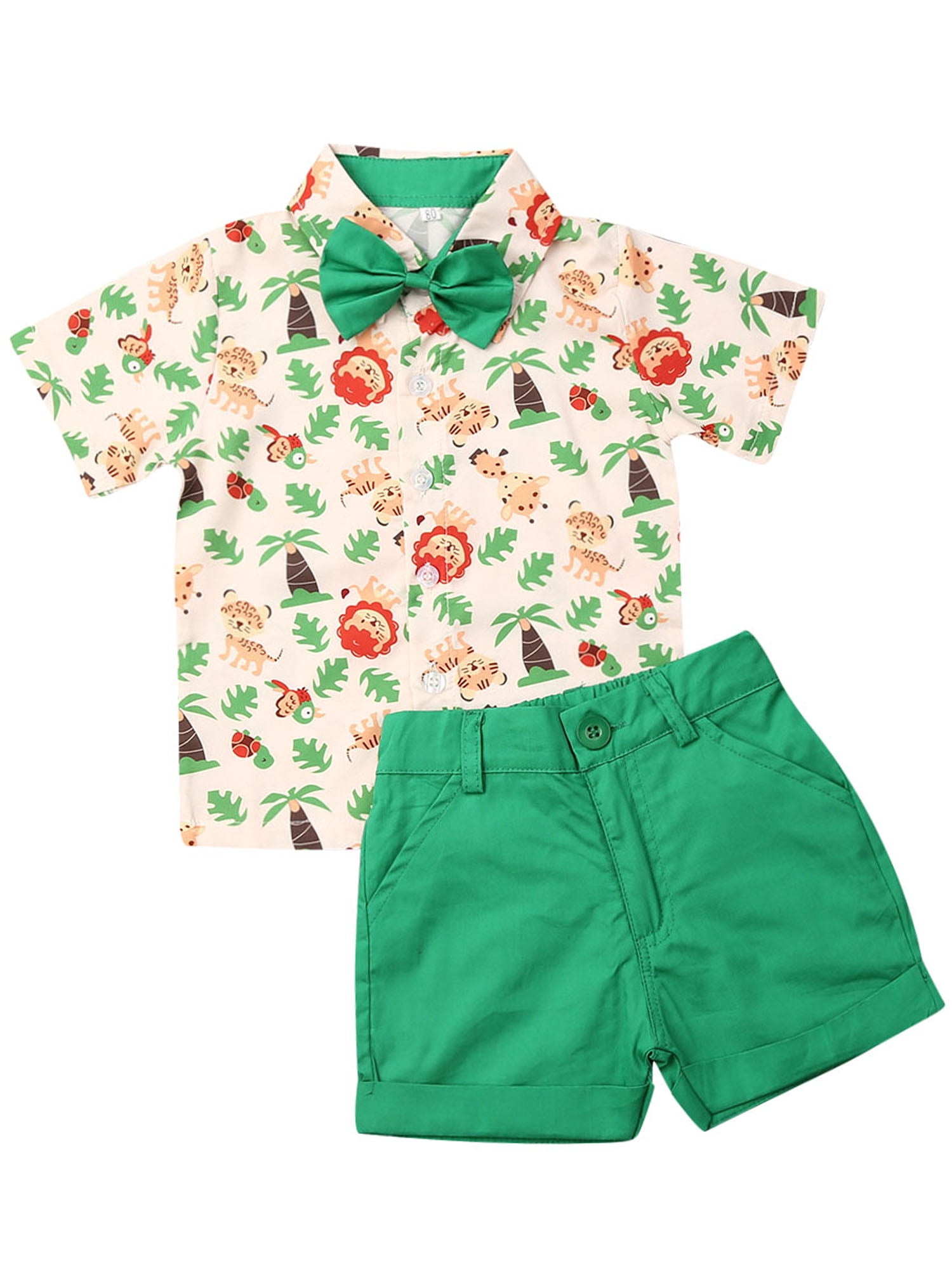 Kehen Kids Toddler Baby Boy Parrot Print Short Sleeve Tee Striped Shorts Sets 2pcs Summer Causal T-Shirt Suit