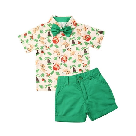 

Dewadbow Toddler Kids Baby Boy Gentleman Clothes Lions Shirt Tops Shorts Pants