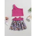 thumbnail image 4 of Bagilaanoe 2Pcs Little Girls Summer Skirt Set Sleeveless One Shoulder Tank Tops + Skirt with Belt 1T 2T 3T 4T 5T 6T 7T 8T Kid Casual Skirt Set Outfits, 4 of 8
