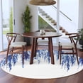 thumbnail image 3 of Round Rugs 7Ft, Navy Blue Round Area Rug Washable Indoor Throw Carpet, Summer Botanical Leaves Watercolor Large Non Slip Circle Rug for Dining Room Playroom Home Decor Aesthetic, 3 of 8