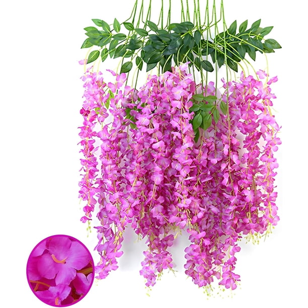 XmhyTop Flores colgantes de glicina morada y roja, paquete de 12 enredaderas de flores, glicina falsa, flores de glicina artificiales de 3,61 pies,guirnalda de flores para decoración