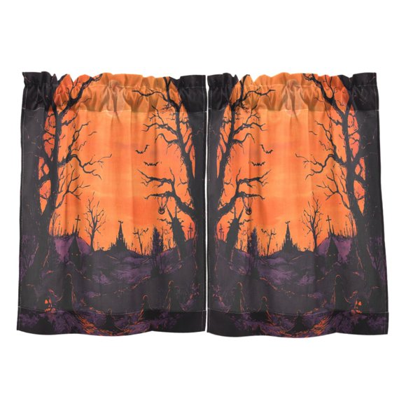 Rideaux de Cuisine Forêt Effrayants Halloween Ensemble 27x24 Pouces 2 Panneaux Semi-Transparents Filtrant la Lumière Protection UV